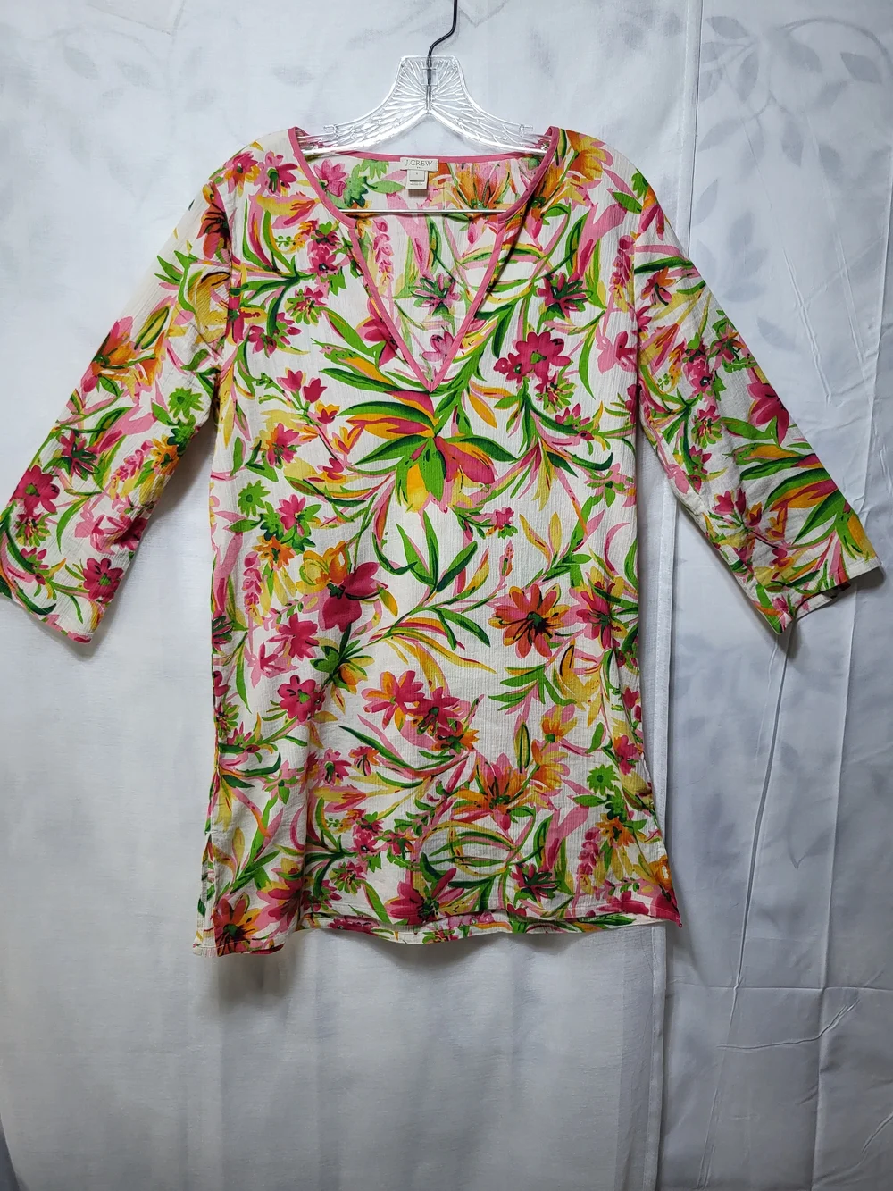 J.Crew Floral Split-Neck Tunic Swim Cover-Up in Pink